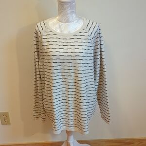 Karen Scott Cream Sweater with Black Stripes